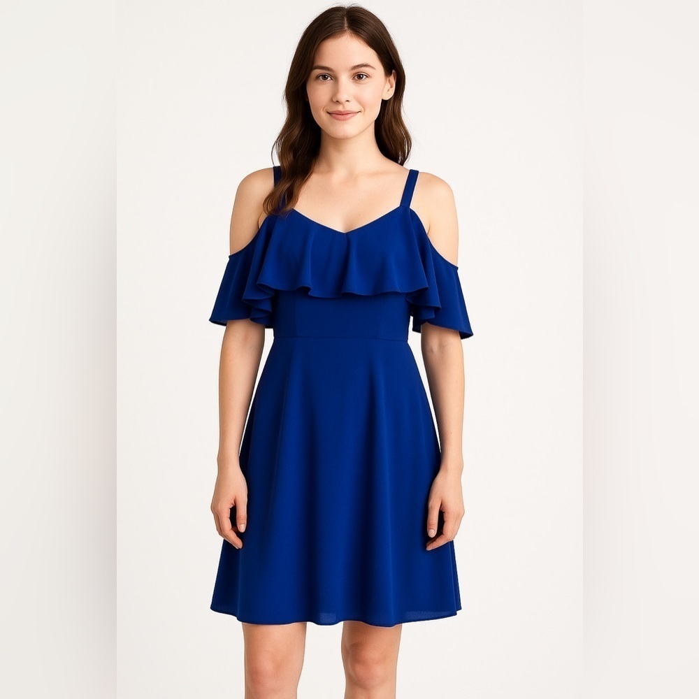 Eliza J Blue Off Shoulder Ruffled Mini Dress NWOT